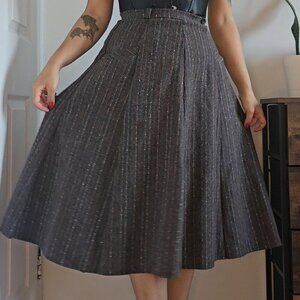 Vtg Wool-Blend Midi Skirt 40s-60s A-Line US8 Tweed Classic Style